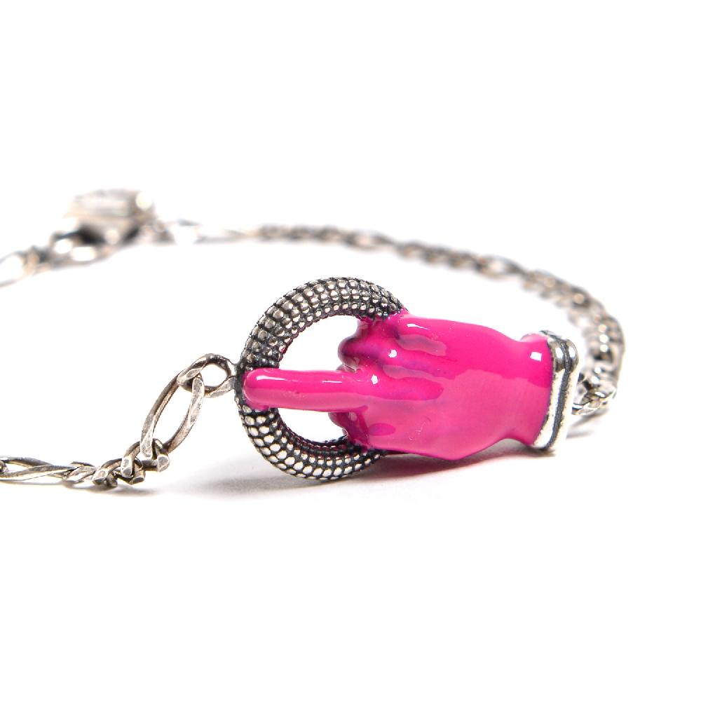 D'AMICO Bracciale Catenina con "Fuck" Laccato Fucsia Ritorno libero