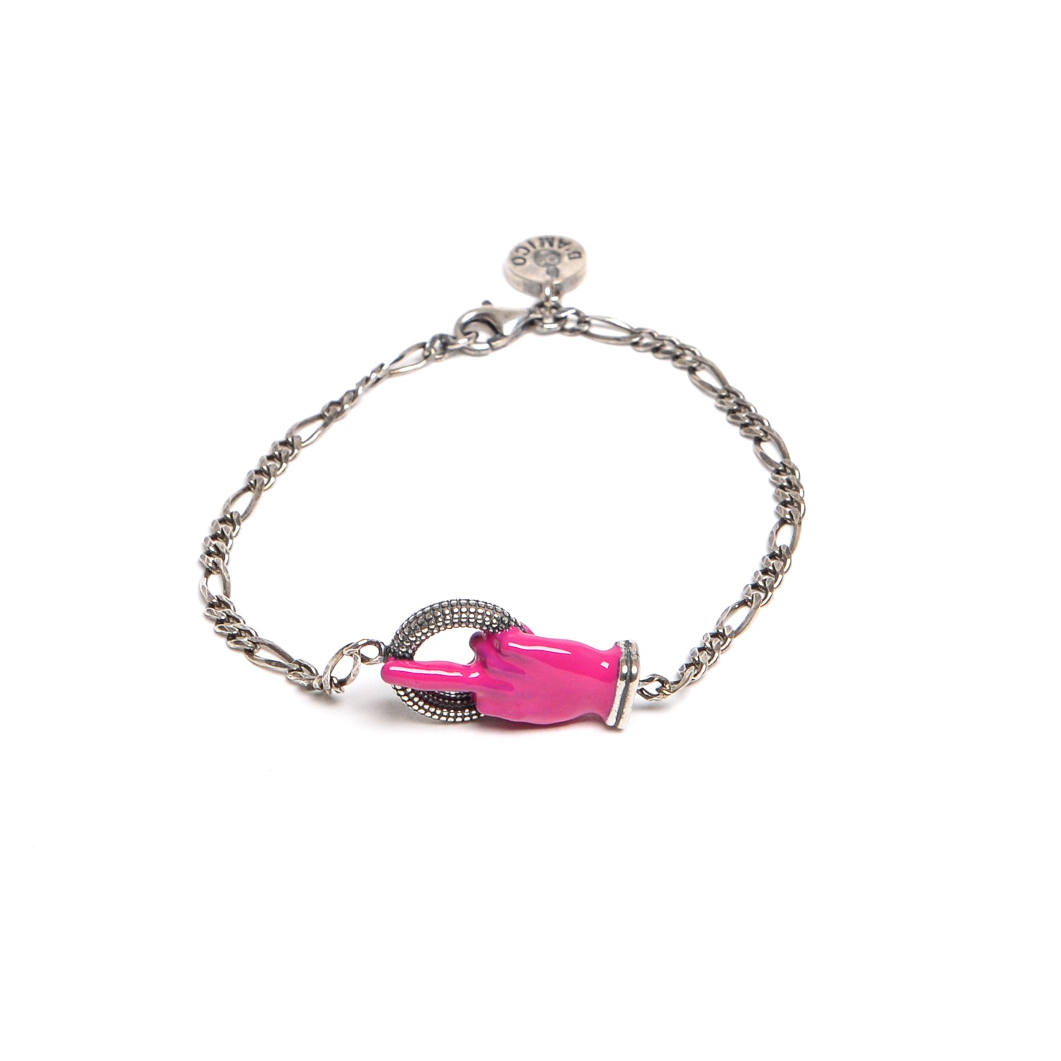 D'AMICO Bracciale Catenina con "Fuck" Laccato Fucsia Ritorno libero