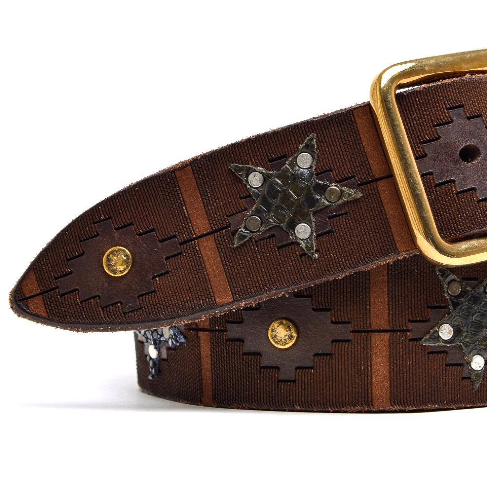 D'AMICO Cintura Cuoio Laserato + Decorazioni Stelle / Pitone / Razza e Pietre Prezzo di fabbrica