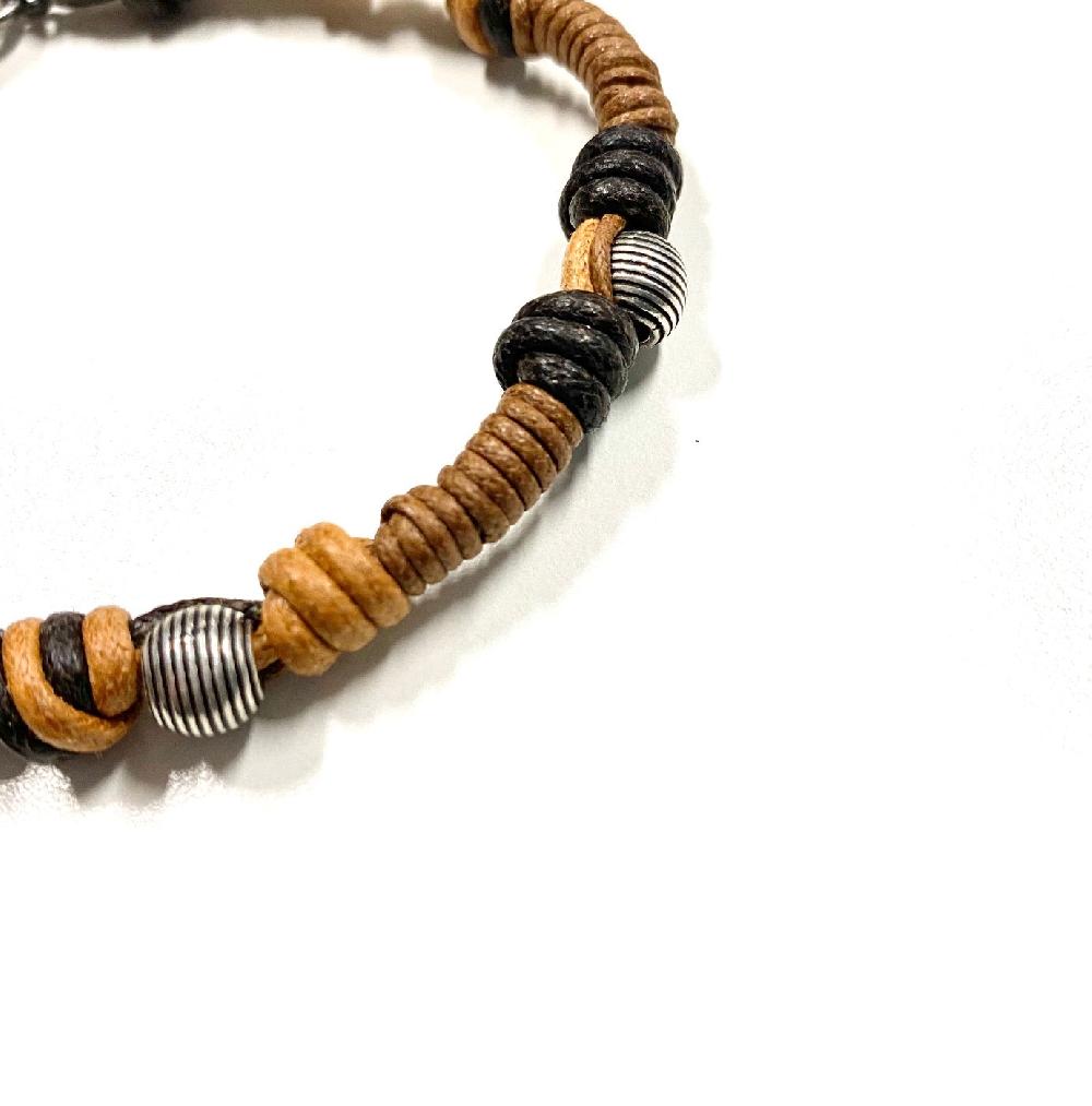 D'AMICO Bracciale Cotone Cerato + Palline Righe Black Friday