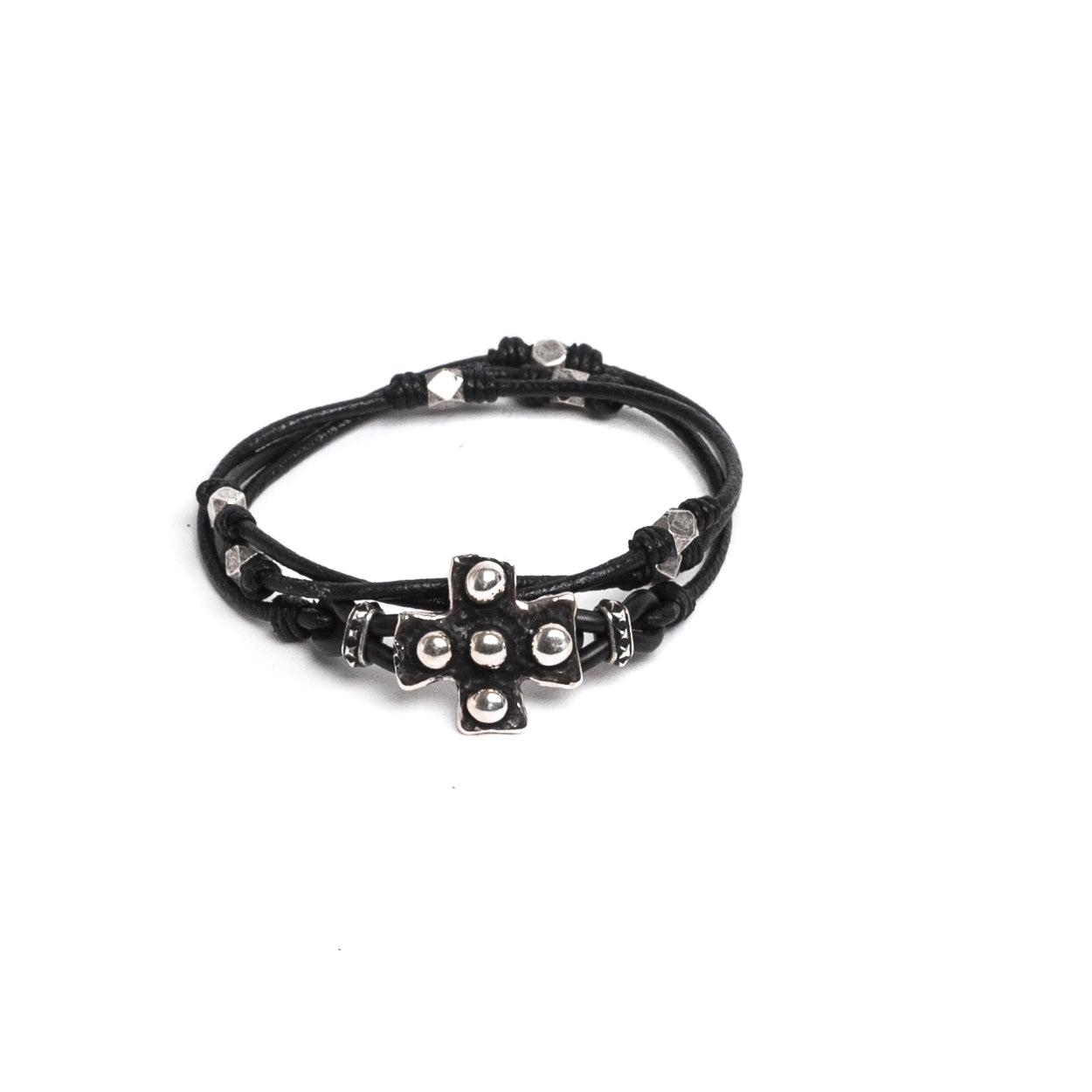 D'AMICO Bracciale Cuoio + Croce Palline e Pepite Super Saving Price