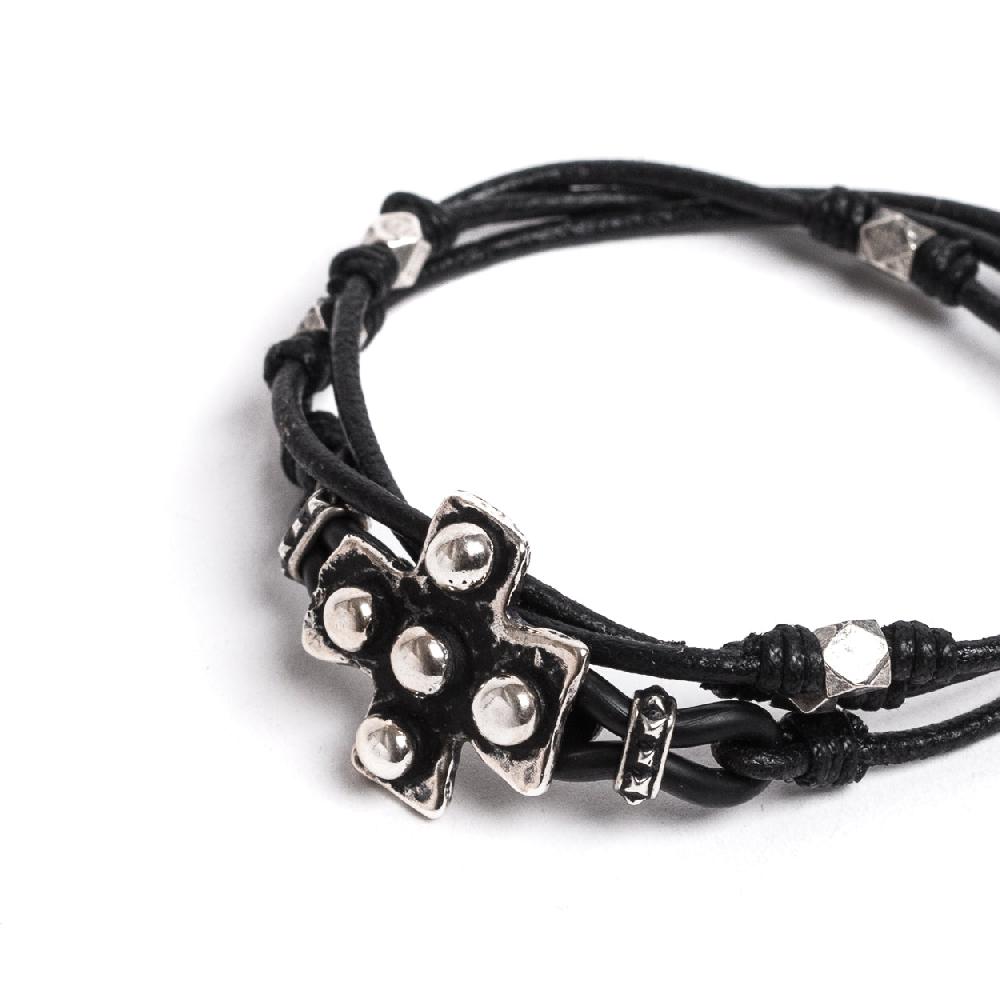 D'AMICO Bracciale Cuoio + Croce Palline e Pepite Super Saving Price