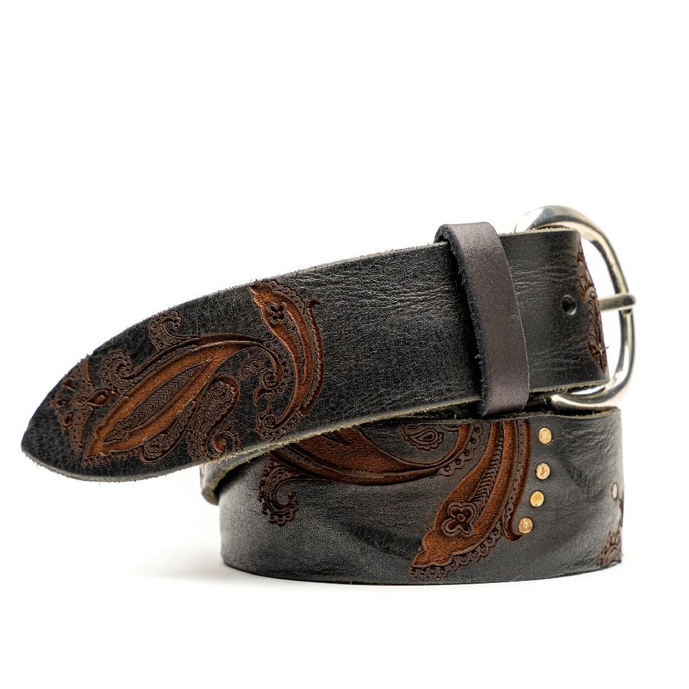 D'AMICO Cintura cuoio vintage Brown Laserato Pasley e Decorazioni Italia