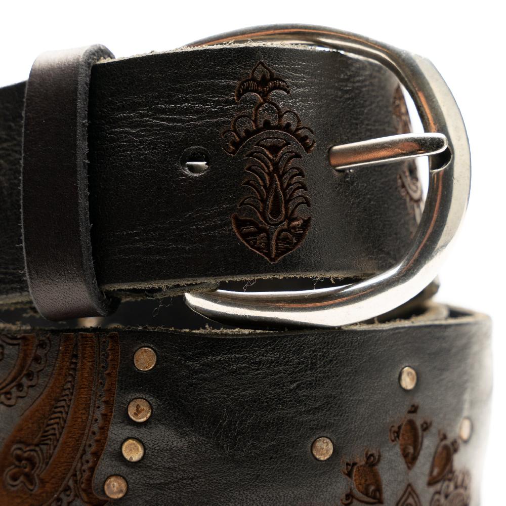 D'AMICO Cintura cuoio vintage Brown Laserato Pasley e Decorazioni Italia