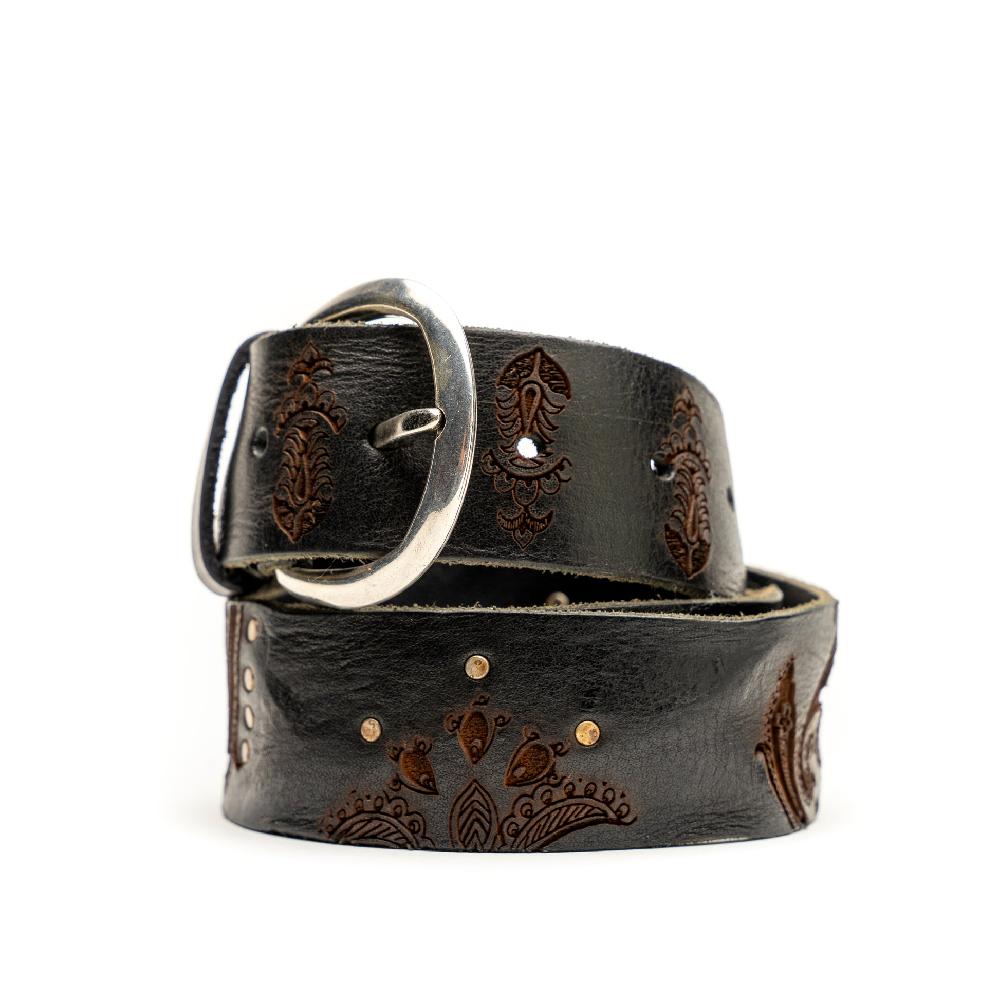 D'AMICO Cintura cuoio vintage Brown Laserato Pasley e Decorazioni Italia