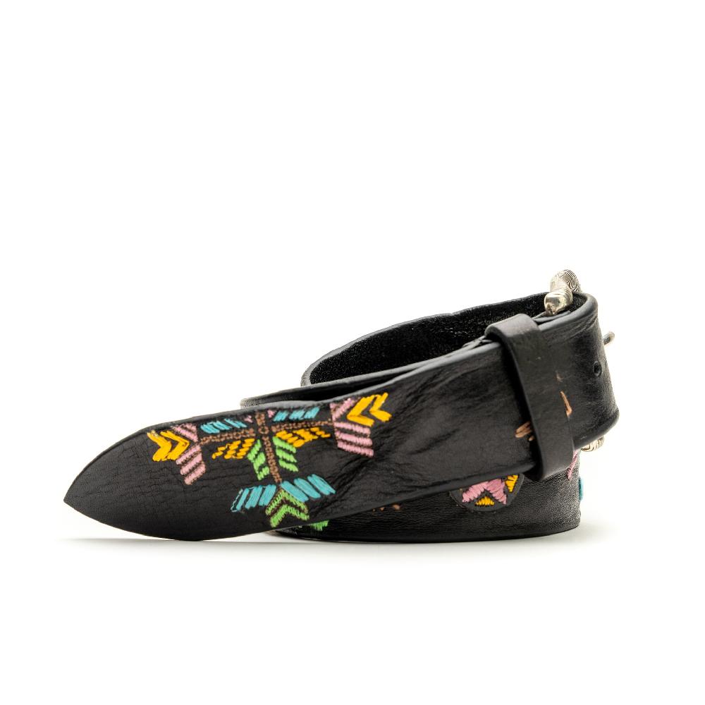 D'AMICO Cintura Cuoio Vintage Nero Ricamo Navajo Candy In Linea