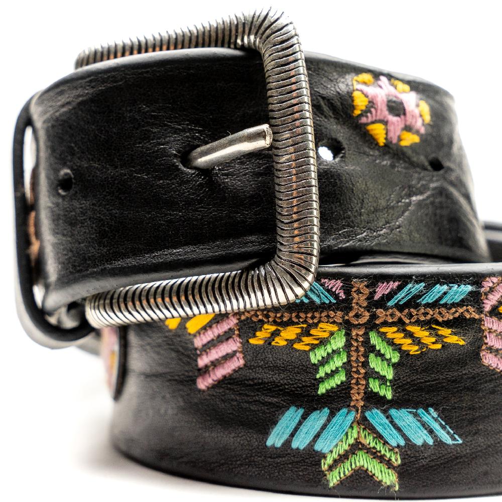 D'AMICO Cintura Cuoio Vintage Nero Ricamo Navajo Candy In Linea