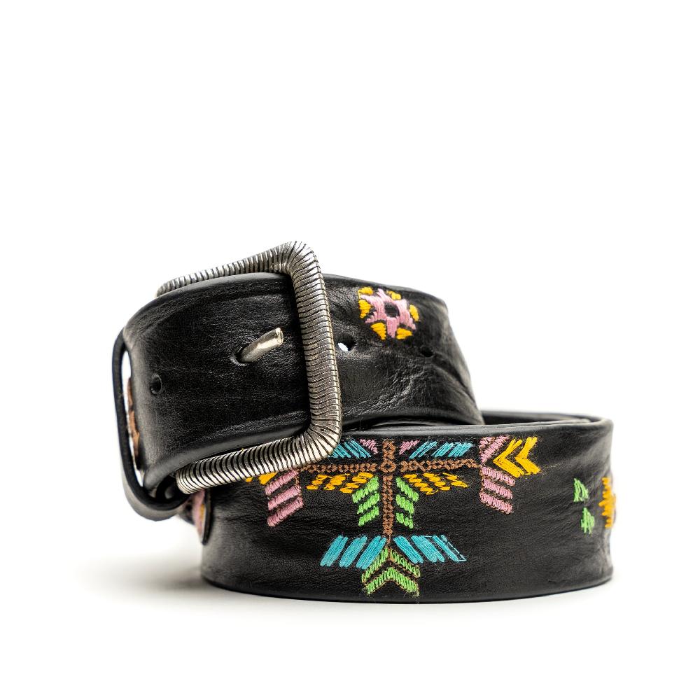 D'AMICO Cintura Cuoio Vintage Nero Ricamo Navajo Candy In Linea