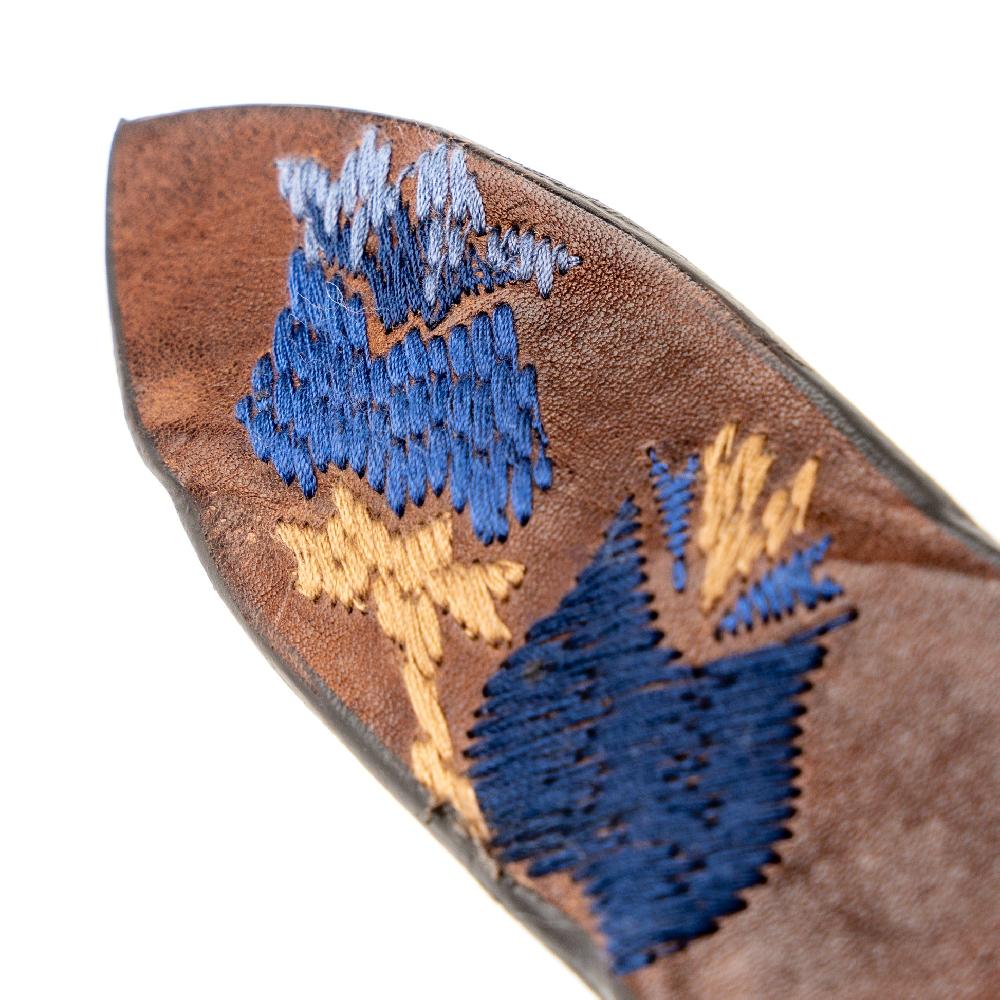 D'AMICO Cintura Cuoio Vintage Brown Floral Blue Nuovo