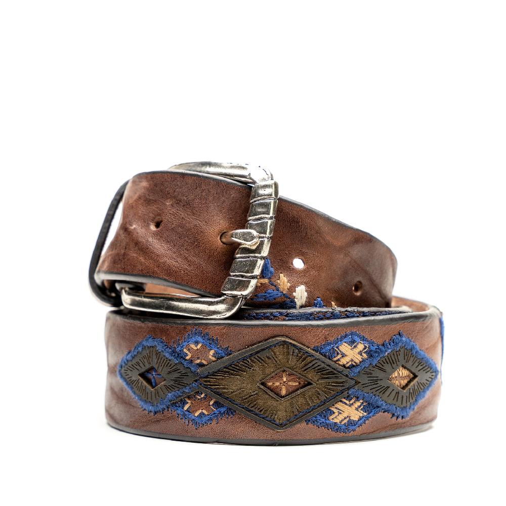 D'AMICO Cintura Cuoio Vintage Brown Floral Blue Nuovo