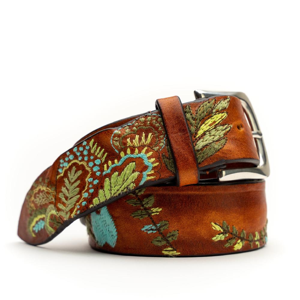 D'AMICO Cintura Cuoio Vintage Floral Turchese Qualità