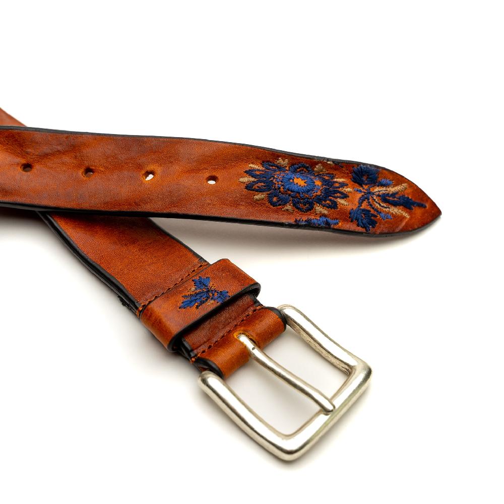 D'AMICO Cintura Cuoio Vintage Floral Blue Vendita