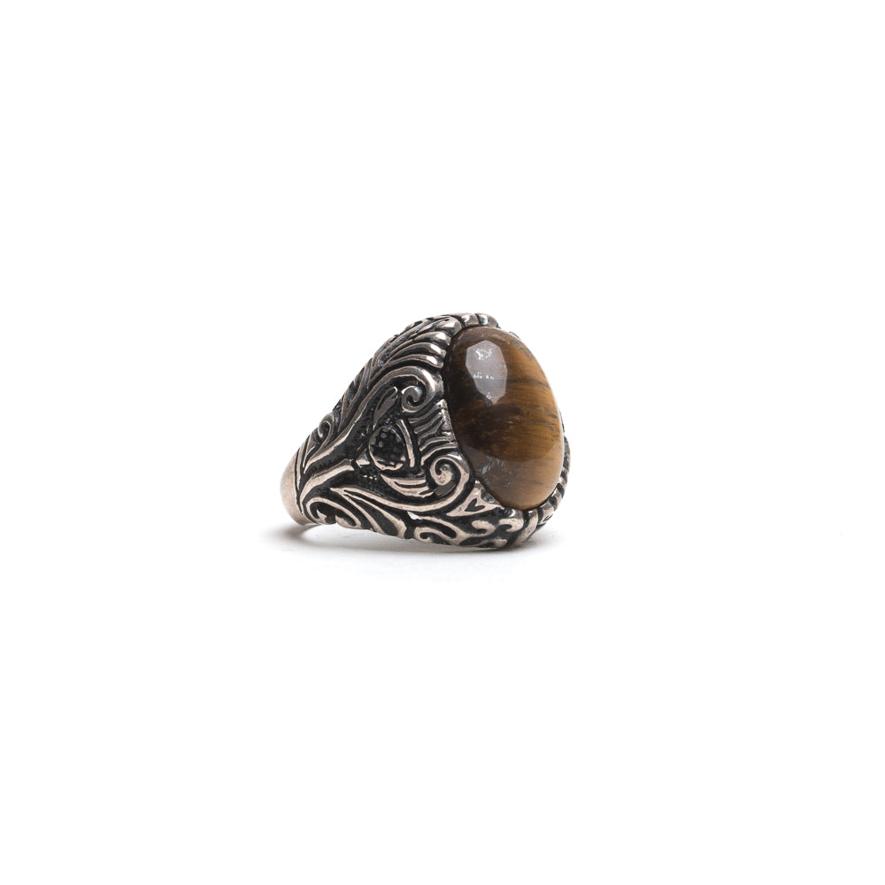 D'AMICO Anello Ovale Floreale + Occhio di Tigre Vendita calda