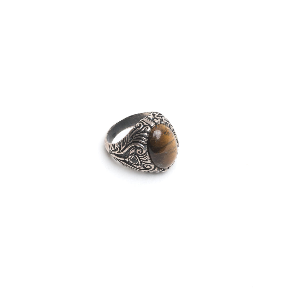 D'AMICO Anello Ovale Floreale + Occhio di Tigre Vendita calda